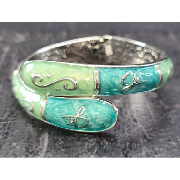 Adjustable FUMI Metal & Enamel Green Teal Cuff Bracelet Purse Hook HS215 - Picture 1 of 6